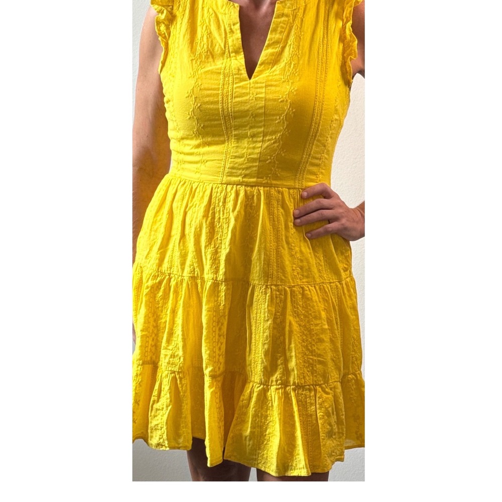 Laundry by Shelli Segal Yellow Eyelet Tiered Ruffle Mini Dress Size 8